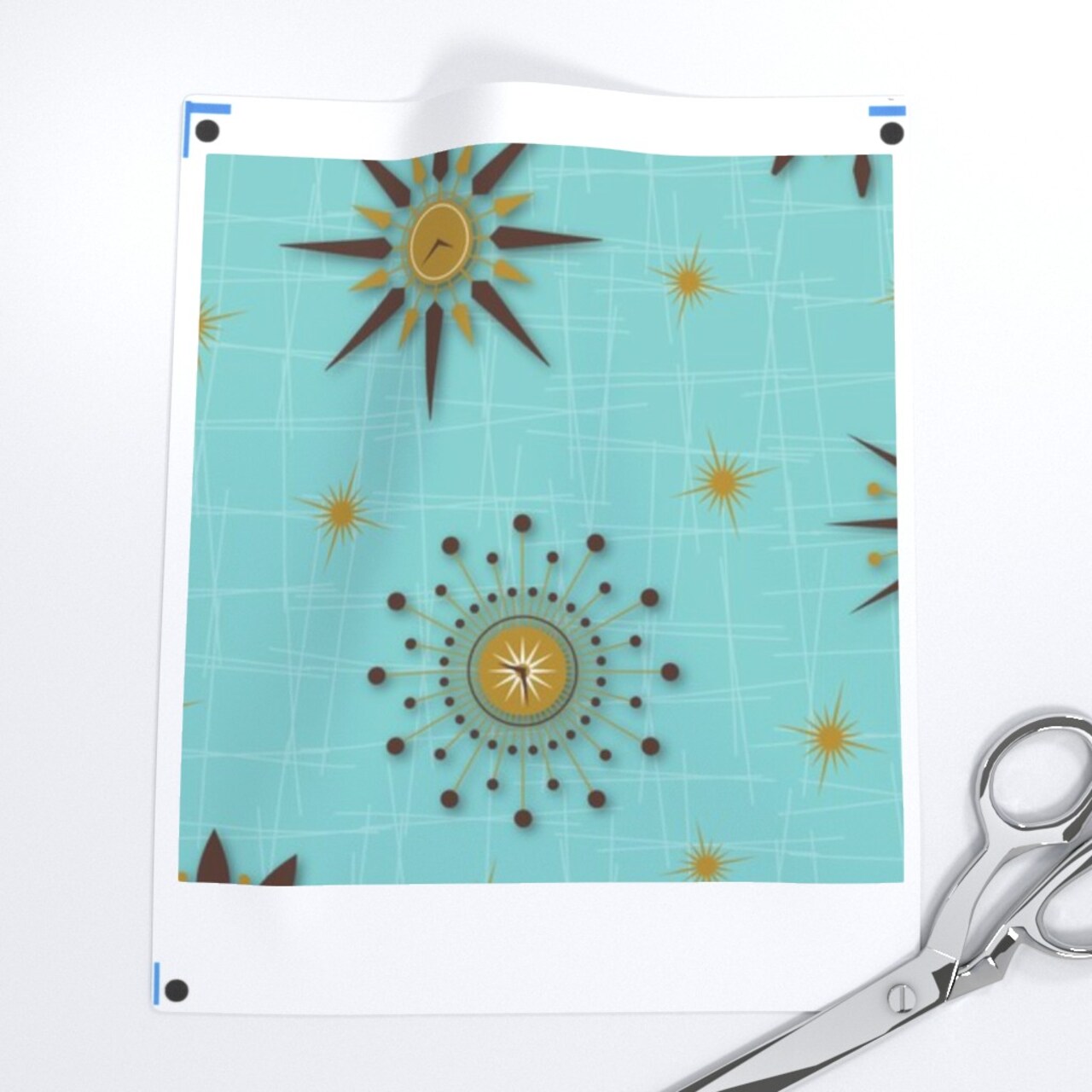Vintage 1960S Teal Brown Retro Gold Aqua Ivory Custom Printed Fabric by Spoonflower Various Fabrics by the Yard or Fat Quarter